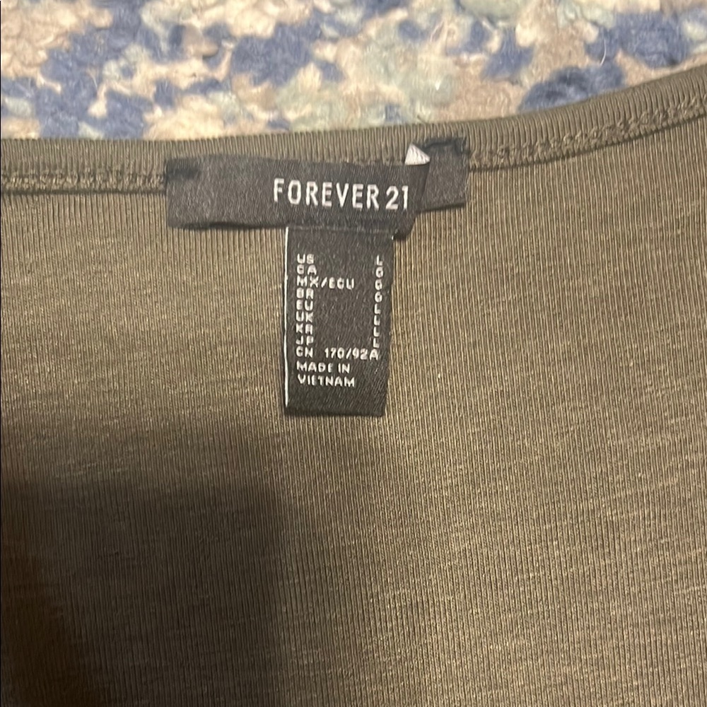 Forever 21 Olive Green V-Neck Tee - Size L - Picture 2 of 2